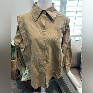 Classic Tan Button-Up Blouse